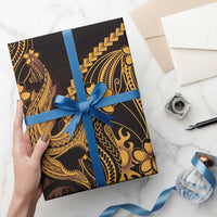 Gold Black Aloha Hawaii Wrapping Paper Polynesian Shark Tattoo With Plumeria - Polynesian Pride