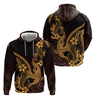 Gold Black Aloha Hawaii Zip Hoodie Polynesian Shark Tattoo With Plumeria - Polynesian Pride