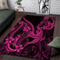 Pink Black Aloha Hawaii Area Rug Polynesian Shark Tattoo With Plumeria - Polynesian Pride