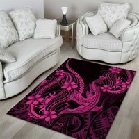 Pink Black Aloha Hawaii Area Rug Polynesian Shark Tattoo With Plumeria - Polynesian Pride