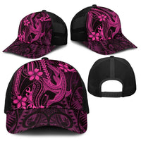 Pink Black Aloha Hawaii Baseball Net Cap Polynesian Shark Tattoo With Plumeria - Polynesian Pride