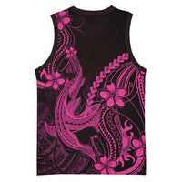 Pink Black Aloha Hawaii Basketball Jersey Polynesian Shark Tattoo With Plumeria - Polynesian Pride