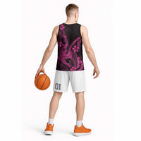 Pink Black Aloha Hawaii Basketball Jersey Polynesian Shark Tattoo With Plumeria - Polynesian Pride