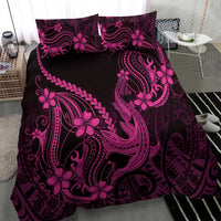 Pink Black Aloha Hawaii Bedding Set Polynesian Shark Tattoo With Plumeria - Polynesian Pride