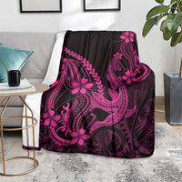 Pink Black Aloha Hawaii Blanket Polynesian Shark Tattoo With Plumeria - Polynesian Pride