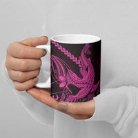 Pink Black Aloha Hawaii Ceramic Mug Polynesian Shark Tattoo With Plumeria - Polynesian Pride