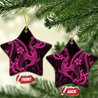 Pink Black Aloha Hawaii Ceramic Ornament Polynesian Shark Tattoo With Plumeria - Polynesian Pride