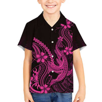 Pink Black Aloha Hawaii Family Matching Mermaid Dress and Hawaiian Shirt Polynesian Shark Tattoo With Plumeria - Polynesian Pride