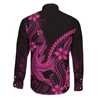 Pink Black Aloha Hawaii Family Matching Off Shoulder Maxi Dress and Hawaiian Shirt Polynesian Shark Tattoo With Plumeria - Polynesian Pride