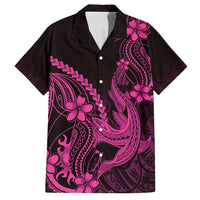 Pink Black Aloha Hawaii Family Matching Puletasi and Hawaiian Shirt Polynesian Shark Tattoo With Plumeria - Polynesian Pride