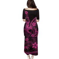 Pink Black Aloha Hawaii Family Matching Puletasi and Hawaiian Shirt Polynesian Shark Tattoo With Plumeria - Polynesian Pride