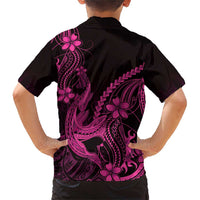 Pink Black Aloha Hawaii Family Matching Short Sleeve Bodycon Dress and Hawaiian Shirt Polynesian Shark Tattoo With Plumeria - Polynesian Pride