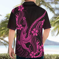 Pink Black Aloha Hawaii Hawaiian Shirt Polynesian Shark Tattoo With Plumeria - Polynesian Pride