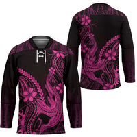 Pink Black Aloha Hawaii Hockey Jersey Polynesian Shark Tattoo With Plumeria - Polynesian Pride