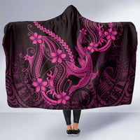 Pink Black Aloha Hawaii Hooded Blanket Polynesian Shark Tattoo With Plumeria - Polynesian Pride
