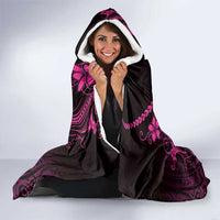 Pink Black Aloha Hawaii Hooded Blanket Polynesian Shark Tattoo With Plumeria - Polynesian Pride