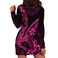 Pink Black Aloha Hawaii Hoodie Dress Polynesian Shark Tattoo With Plumeria - Polynesian Pride