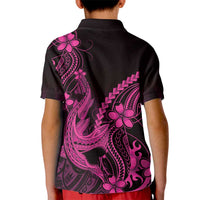Pink Black Aloha Hawaii Kid Polo Shirt Polynesian Shark Tattoo With Plumeria - Polynesian Pride