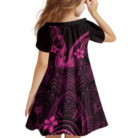 Pink Black Aloha Hawaii Kid Short Sleeve Dress Polynesian Shark Tattoo With Plumeria - Polynesian Pride