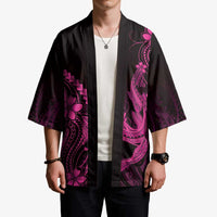 Pink Black Aloha Hawaii Kimono Polynesian Shark Tattoo With Plumeria - Polynesian Pride