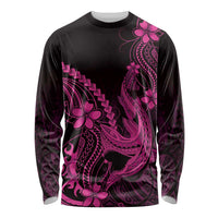 Pink Black Aloha Hawaii Long Sleeve Shirt Polynesian Shark Tattoo With Plumeria - Polynesian Pride