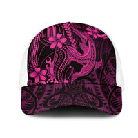 Pink Black Aloha Hawaii Mesh Trucker Cap Polynesian Shark Tattoo With Plumeria - Polynesian Pride