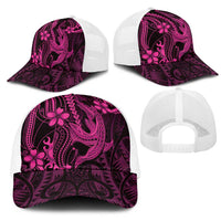 Pink Black Aloha Hawaii Mesh Trucker Cap Polynesian Shark Tattoo With Plumeria - Polynesian Pride
