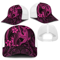 Pink Black Aloha Hawaii Mesh Trucker Cap Polynesian Shark Tattoo With Plumeria - Polynesian Pride