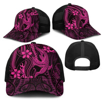 Pink Black Aloha Hawaii Mesh Trucker Cap Polynesian Shark Tattoo With Plumeria - Polynesian Pride