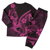 Pink Black Aloha Hawaii Christmas Pajama Set Polynesian Shark Tattoo With Plumeria - Polynesian Pride