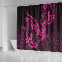 Pink Black Aloha Hawaii Shower Curtain Polynesian Shark Tattoo With Plumeria - Polynesian Pride
