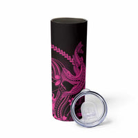 Pink Black Aloha Hawaii Skinny Tumbler Polynesian Shark Tattoo With Plumeria - Polynesian Pride