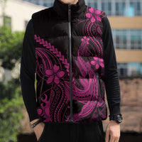 Pink Black Aloha Hawaii Sleeveless Puffer Jacket Polynesian Shark Tattoo With Plumeria - Polynesian Pride