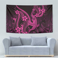 Pink Black Aloha Hawaii Tapestry Polynesian Shark Tattoo With Plumeria - Polynesian Pride