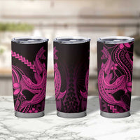 Pink Black Aloha Hawaii Tumbler Cup Polynesian Shark Tattoo With Plumeria - Polynesian Pride