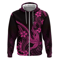 Pink Black Aloha Hawaii Zip Hoodie Polynesian Shark Tattoo With Plumeria - Polynesian Pride
