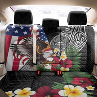 United States and American Samoa Back Car Seat Cover USA Flag Eagle With Seal Tropical Flowers