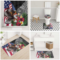 United States and American Samoa Bathroom Set USA Flag Eagle With Seal Tropical Flowers