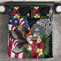United States and American Samoa Bedding Set USA Flag Eagle With Seal Tropical Flowers