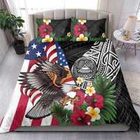 United States and American Samoa Bedding Set USA Flag Eagle With Seal Tropical Flowers