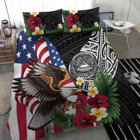 United States and American Samoa Bedding Set USA Flag Eagle With Seal Tropical Flowers