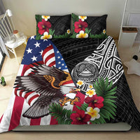 United States and American Samoa Bedding Set USA Flag Eagle With Seal Tropical Flowers