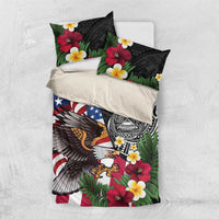 United States and American Samoa Bedding Set USA Flag Eagle With Seal Tropical Flowers