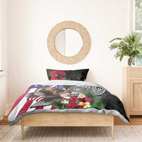 United States and American Samoa Bedding Set USA Flag Eagle With Seal Tropical Flowers
