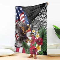 United States and American Samoa Blanket USA Flag Eagle With Seal Tropical Flowers