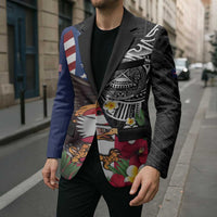 United States and American Samoa Blazer USA Flag Eagle With Seal Tropical Flowers