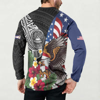 United States and American Samoa Button Sweatshirt USA Flag Eagle With Seal Tropical Flowers