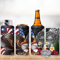 United States and American Samoa 4 in 1 Can Cooler Tumbler USA Flag Eagle With Seal Tropical Flowers