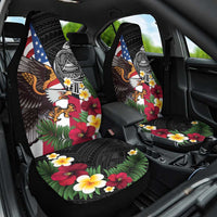 United States and American Samoa Car Seat Cover USA Flag Eagle With Seal Tropical Flowers