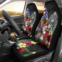 United States and American Samoa Car Seat Cover USA Flag Eagle With Seal Tropical Flowers